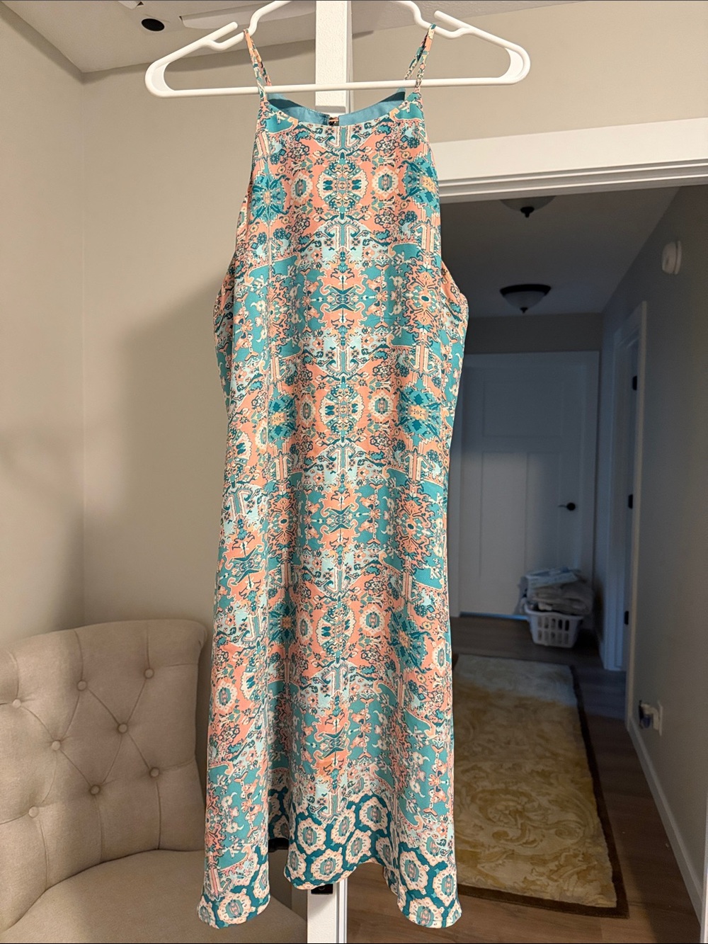 Decree Turquoise and Coral Paisley Mini Dress